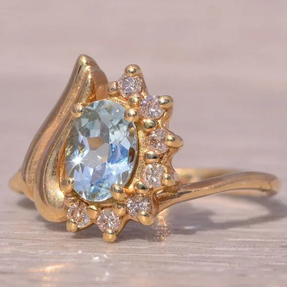 Aquamarine and Diamond Ring in 14 Karat Gold